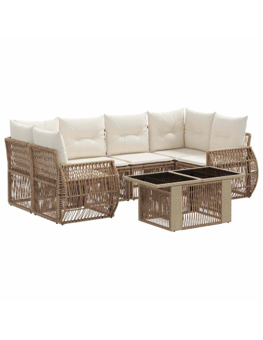 Set Divano da Giardino 7 pz Beige e Bianco Crema polyrattan