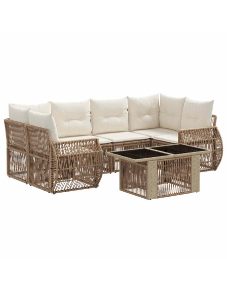 Set Divano da Giardino 7 pz Beige e Bianco Crema polyrattan