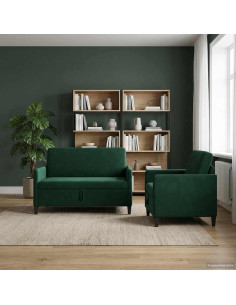 Set di Divani con Storage 2 pz Verde Scuro Poliestere