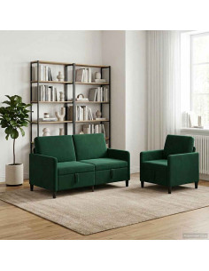 Set di Divani con Storage 2 pz Verde Scuro Poliestere