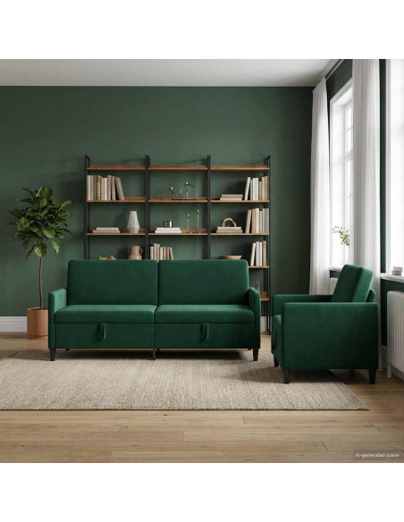 Set di Divani con Storage 2 pz Verde Scuro Poliestere