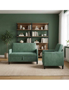 Set di Divani con Storage 2 pz Verde Mare Poliestere