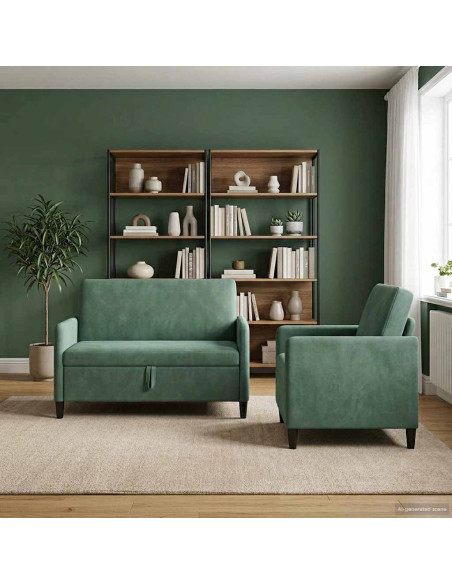 Set di Divani con Storage 2 pz Verde Mare Poliestere