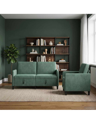 Set di Divani con Storage 2 pz Verde Mare Poliestere