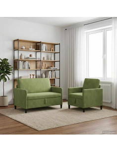 Set di Divani con Storage 2 pz Verde chiaro Poliestere