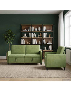 Set di Divani con Storage 2 pz Verde chiaro Poliestere