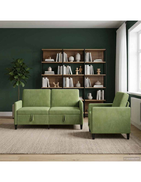 Set di Divani con Storage 2 pz Verde chiaro Poliestere
