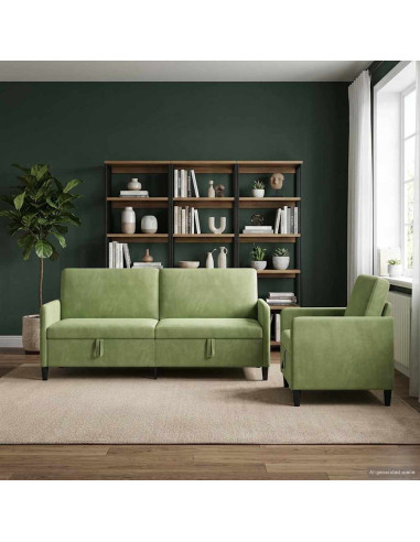 Set di Divani con Storage 2 pz Verde chiaro Poliestere