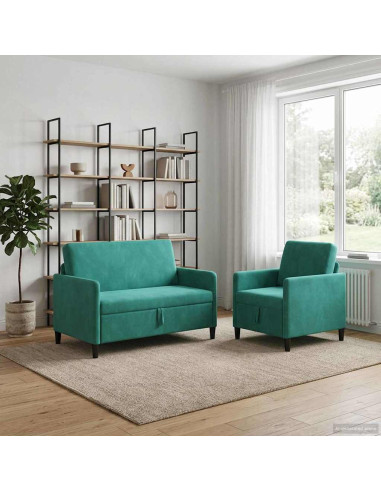 Set di Divani con Storage 2 pz Turchese Poliestere