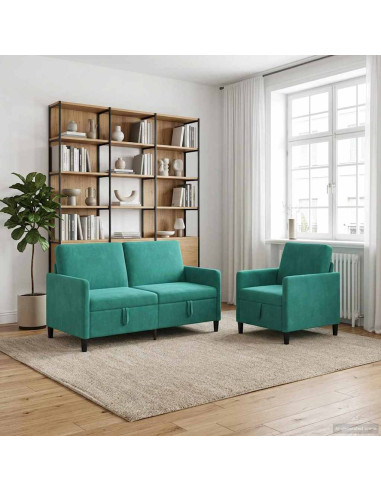 Set di Divani con Storage 2 pz Turchese Poliestere