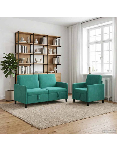 Set di Divani con Storage 2 pz Turchese Poliestere