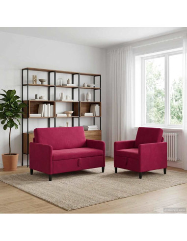 Set di Divani con Storage 2 pz Rosso Vino Poliestere