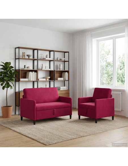 Set di Divani con Storage 2 pz Rosso Vino Poliestere