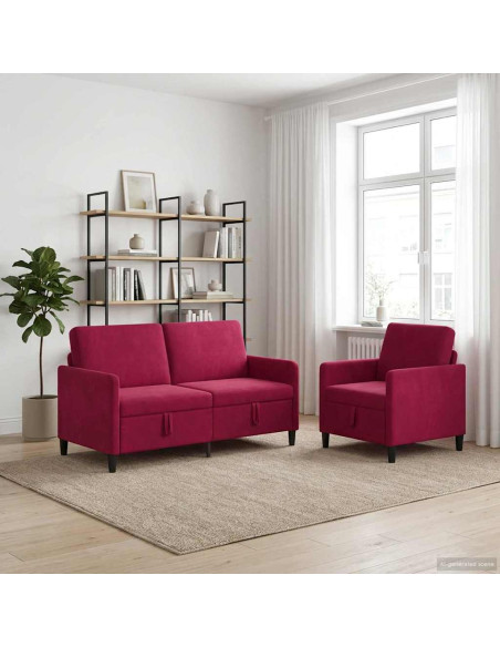 Set di Divani con Storage 2 pz Rosso Vino Poliestere