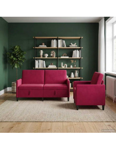 Set di Divani con Storage 2 pz Rosso Vino Poliestere