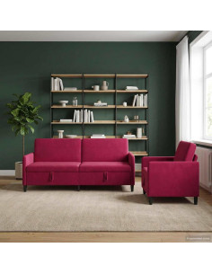 Set di Divani con Storage 2 pz Rosso Vino Poliestere