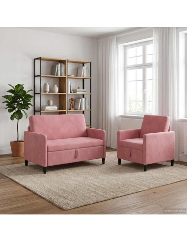 Set di Divani con Storage 2 pz Rosa Poliestere
