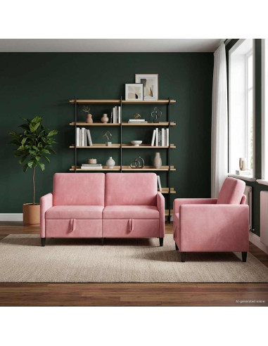 Set di Divani con Storage 2 pz Rosa Poliestere