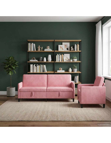 Set di Divani con Storage 2 pz Rosa Poliestere