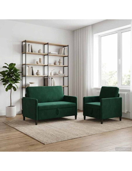 Set di Divani con Storage 2 pz Verde Scuro Poliestere
