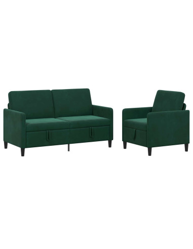 Set di Divani con Storage 2 pz Verde Scuro Poliestere