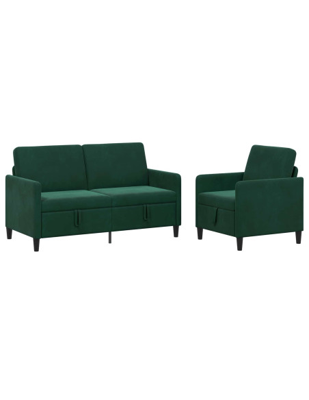 Set di Divani con Storage 2 pz Verde Scuro Poliestere