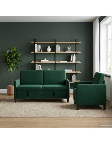 Set di Divani con Storage 2 pz Verde Scuro Poliestere