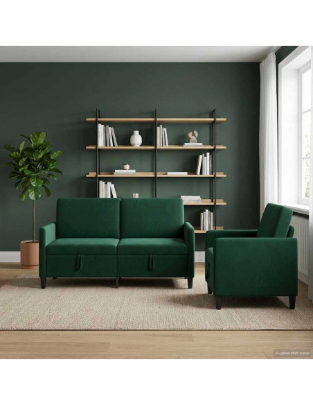 Set di Divani con Storage 2 pz Verde Scuro Poliestere