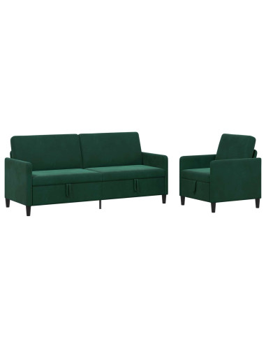 Set di Divani con Storage 2 pz Verde Scuro Poliestere