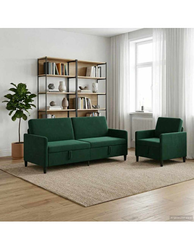 Set di Divani con Storage 2 pz Verde Scuro Poliestere