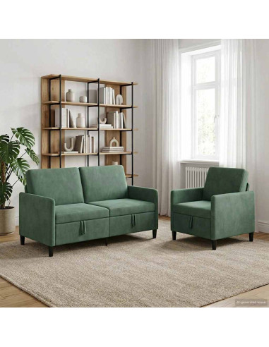 Set di Divani con Storage 2 pz Verde Mare Poliestere