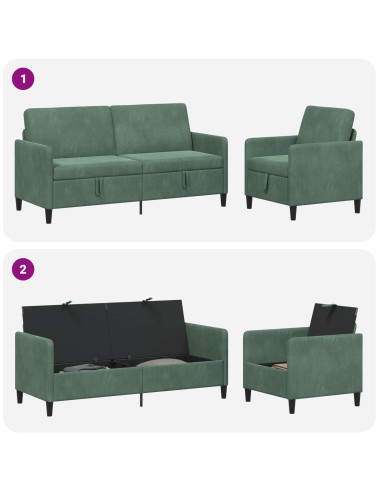 Set di Divani con Storage 2 pz Verde Mare Poliestere
