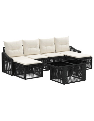 Set Divano da Giardino 7 pz Nero e Bianco Crema polyrattan