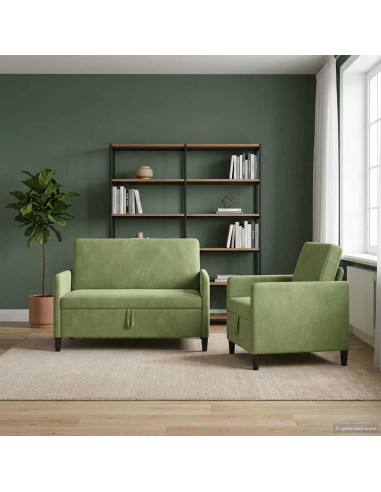 Set di Divani con Storage 2 pz Verde chiaro Poliestere
