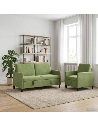 Set di Divani con Storage 2 pz Verde chiaro Poliestere