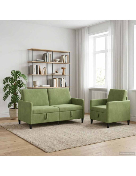 Set di Divani con Storage 2 pz Verde chiaro Poliestere