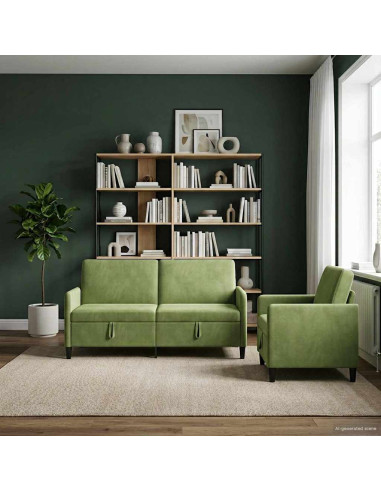 Set di Divani con Storage 2 pz Verde chiaro Poliestere