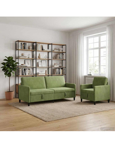 Set di Divani con Storage 2 pz Verde chiaro Poliestere