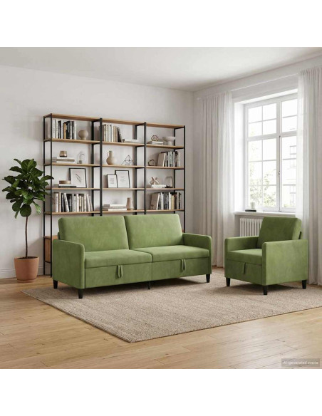 Set di Divani con Storage 2 pz Verde chiaro Poliestere