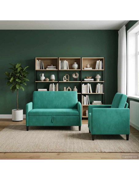 Set di Divani con Storage 2 pz Turchese Poliestere