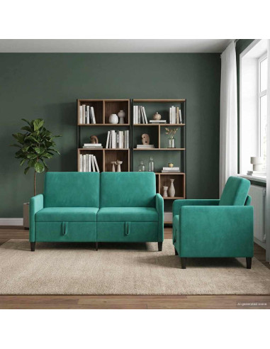 Set di Divani con Storage 2 pz Turchese Poliestere