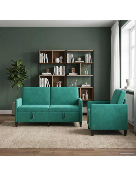 Set di Divani con Storage 2 pz Turchese Poliestere