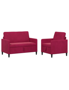 Set di Divani con Storage 2 pz Rosso Vino Poliestere 2