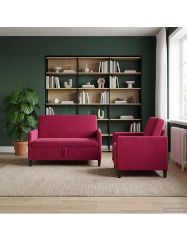 Set di Divani con Storage 2 pz Rosso Vino Poliestere