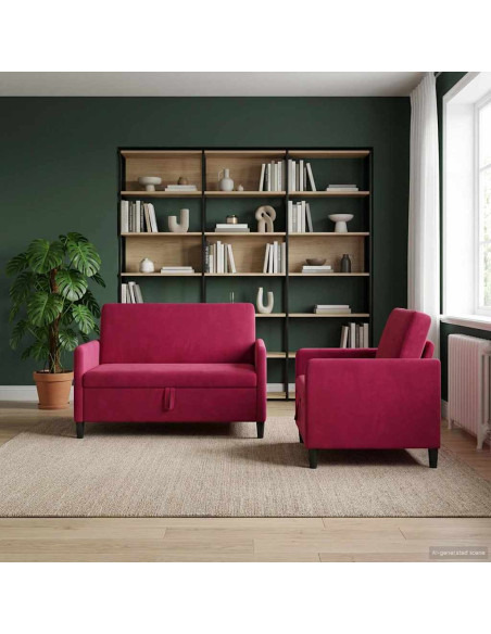 Set di Divani con Storage 2 pz Rosso Vino Poliestere
