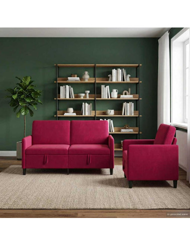 Set di Divani con Storage 2 pz Rosso Vino Poliestere