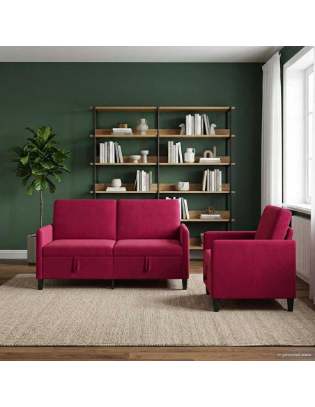 Set di Divani con Storage 2 pz Rosso Vino Poliestere