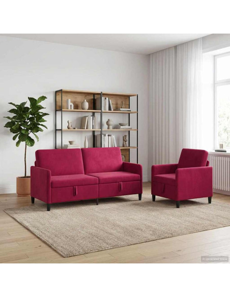 Set di Divani con Storage 2 pz Rosso Vino Poliestere