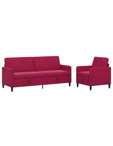 Set di Divani con Storage 2 pz Rosso Vino Poliestere