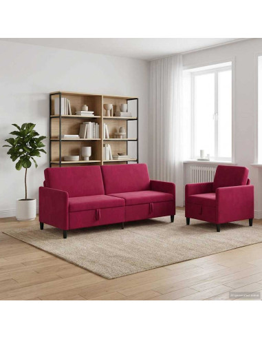 Set di Divani con Storage 2 pz Rosso Vino Poliestere